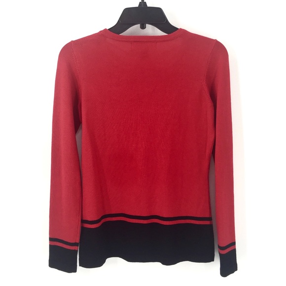 Karen Scott Sweater Red/ Black Fine Gauge Knit - Picture 5 of 7